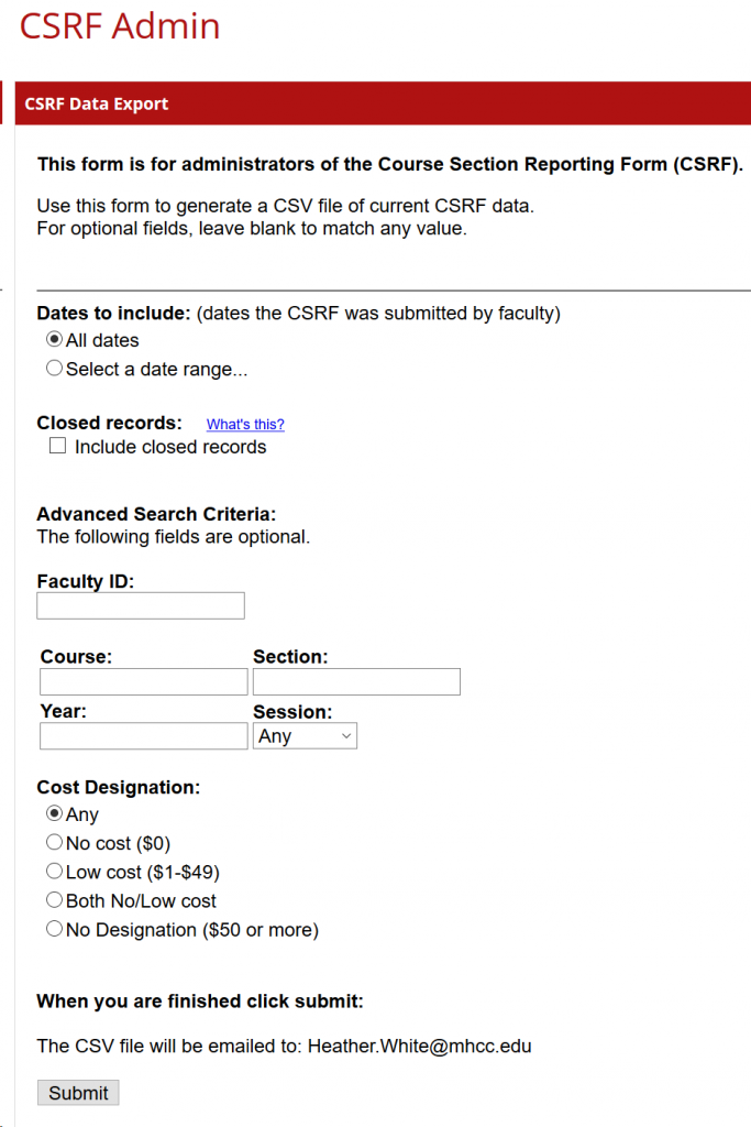 CSRF back-end reporting tool