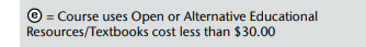e in circle used to designate courses using open or alternative educational resources
