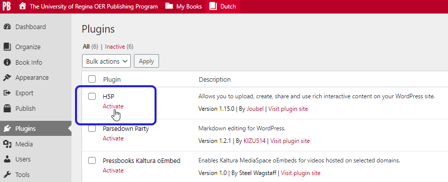 Activate H5P Plugin