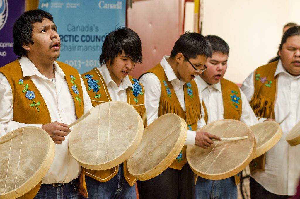 A group of drummers performing during the Traditional Knowledge outreach event