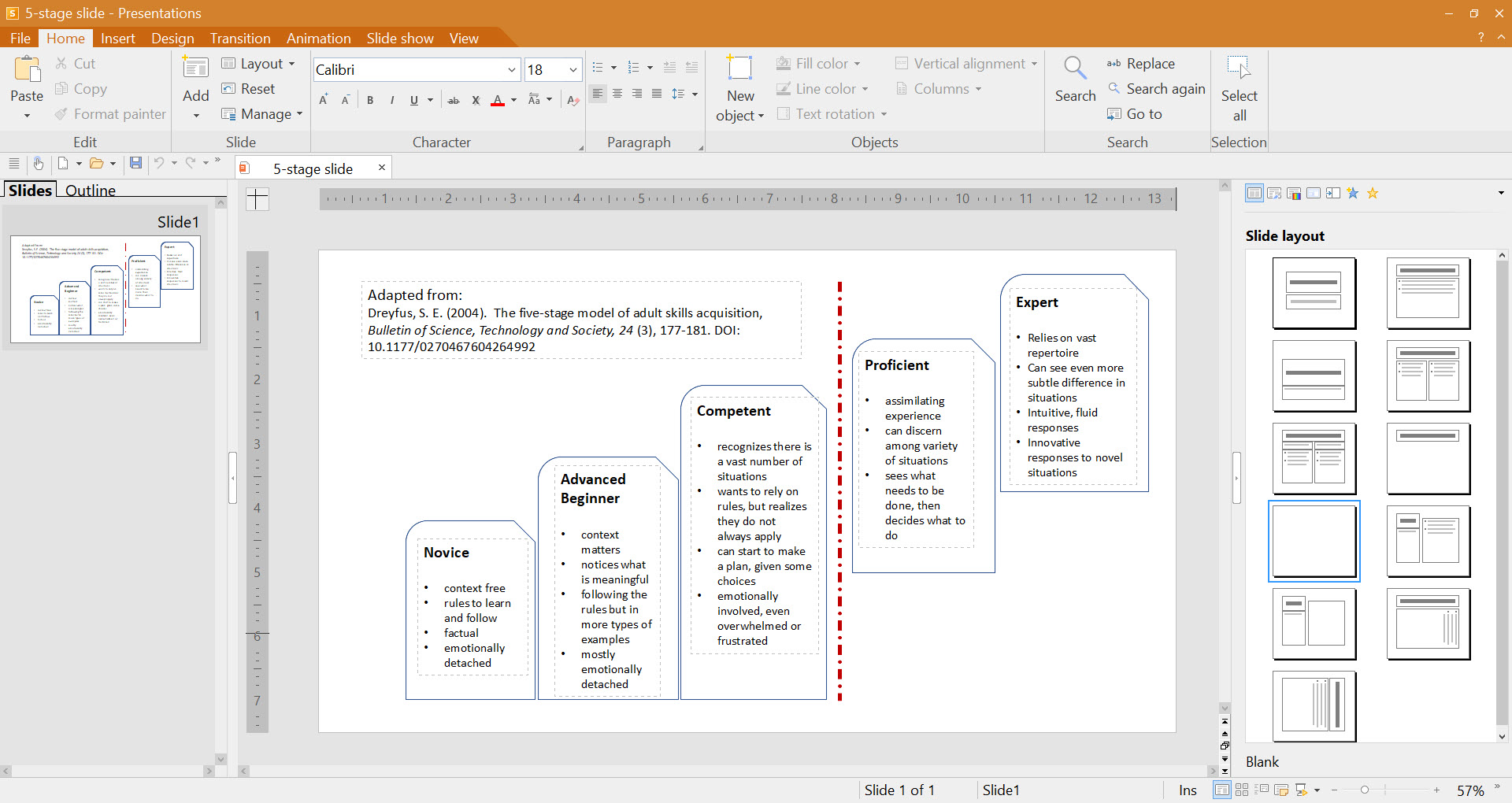 A slide open in SoftMaker Presentations editor showing the Home menu options.