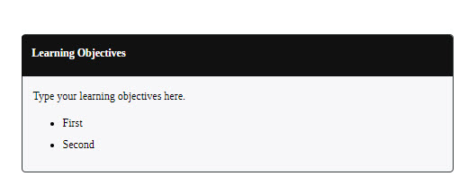Screenshot of a learning objectives info box