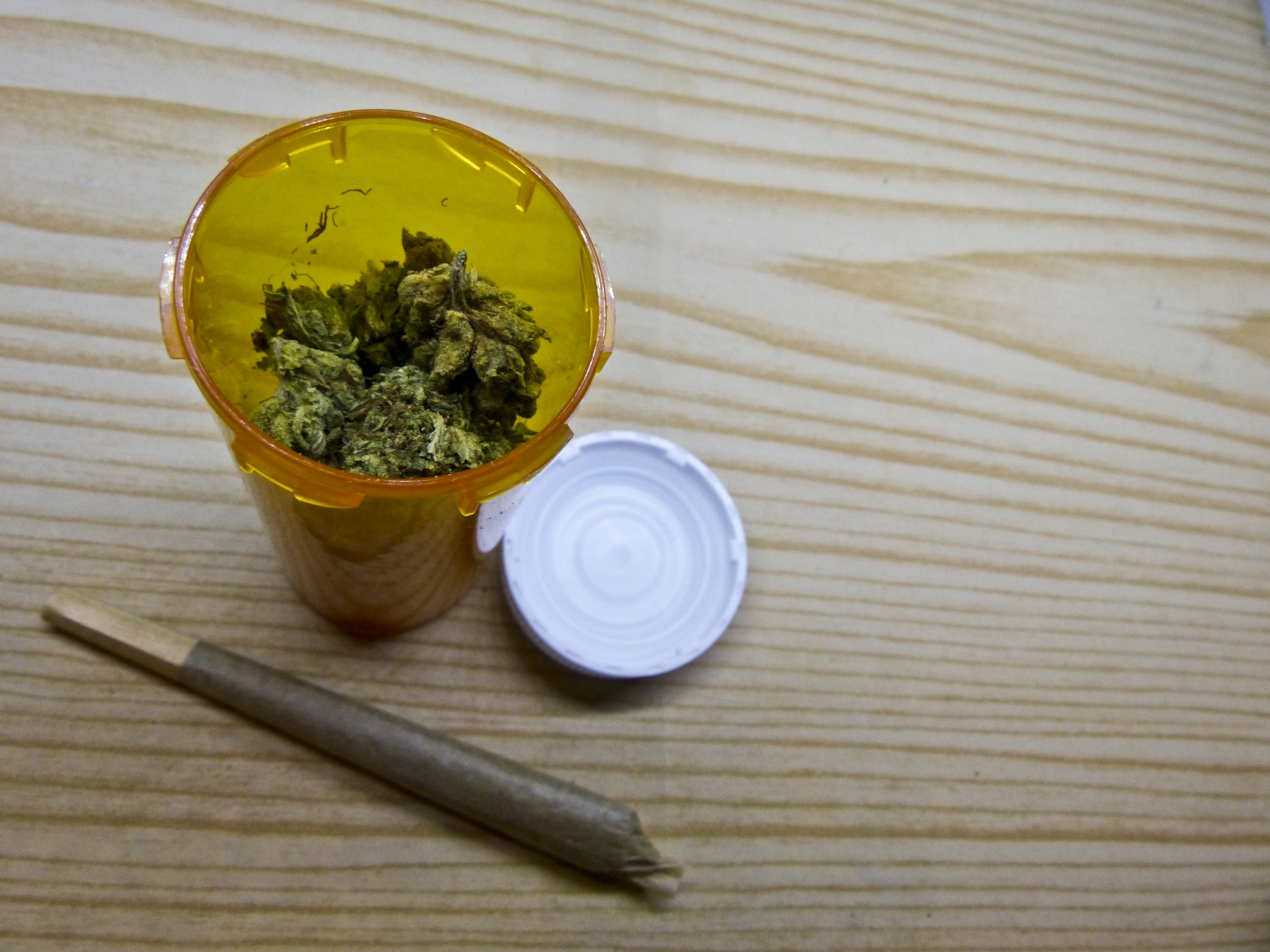 Photo of medical marijuana in prescription bottle