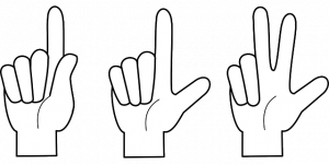 hands holding up one, two, and three fingers