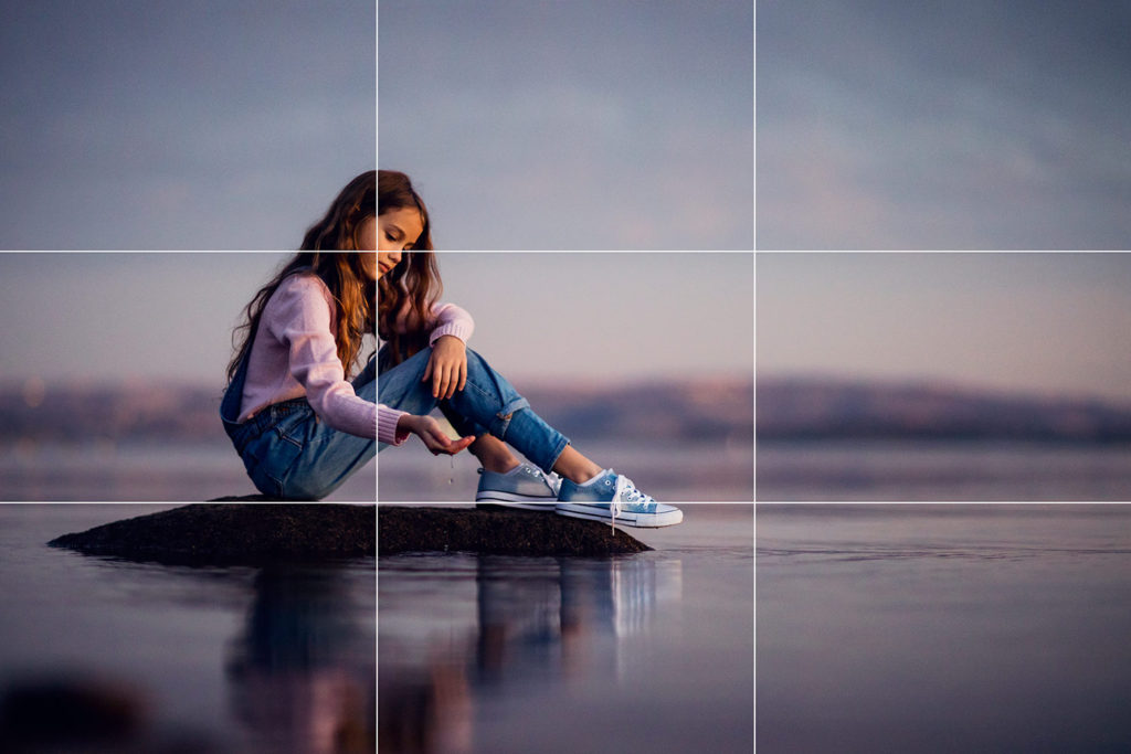 girl with rule of thirds grid overlay
