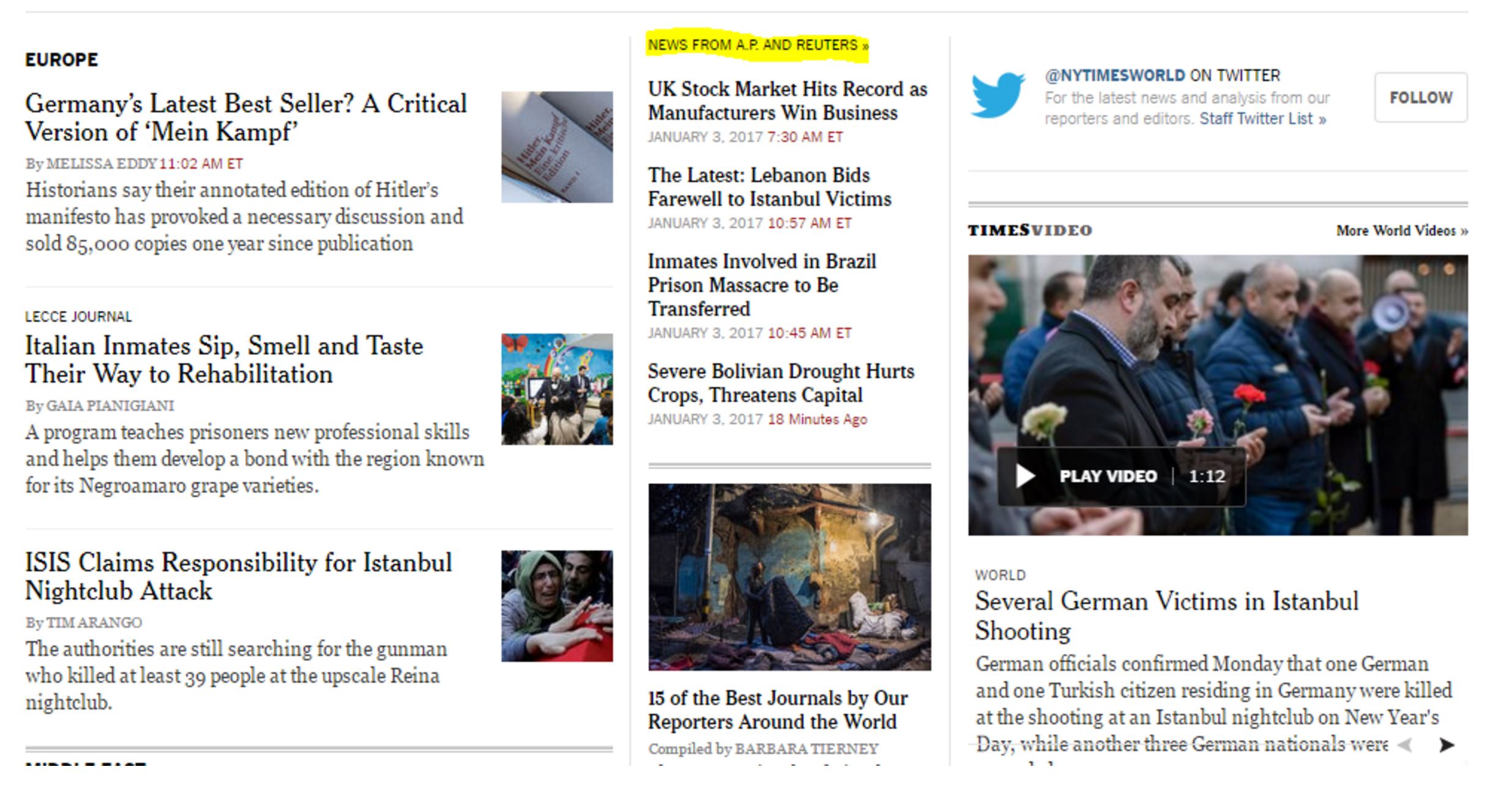 New York Times webpage
