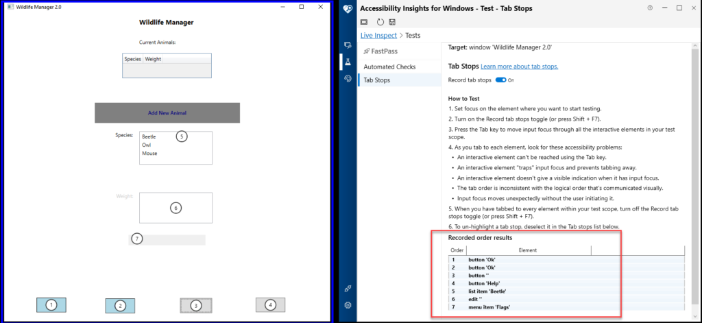 The Recorded order results are displayed in a table