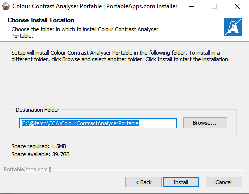 Choose an install location, where the program files will be placed