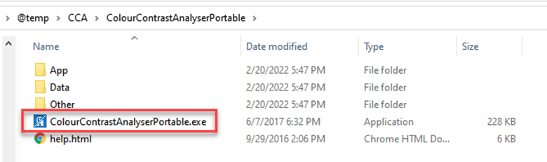 To open CCA, double-click on the ColourContrastAnalyser.exe file