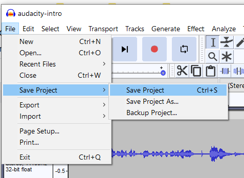 File, Save Project, Save Project
