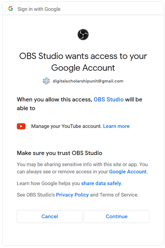 Continue to connect Google OAuth Service