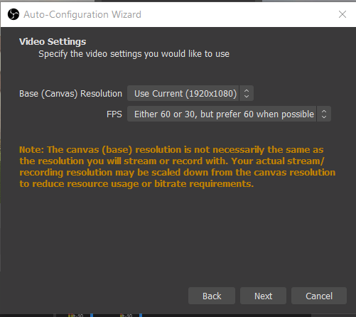 Auto-configuration wizard, video settings