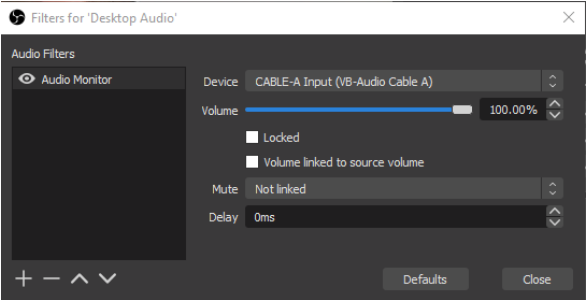 Desktop audio filters