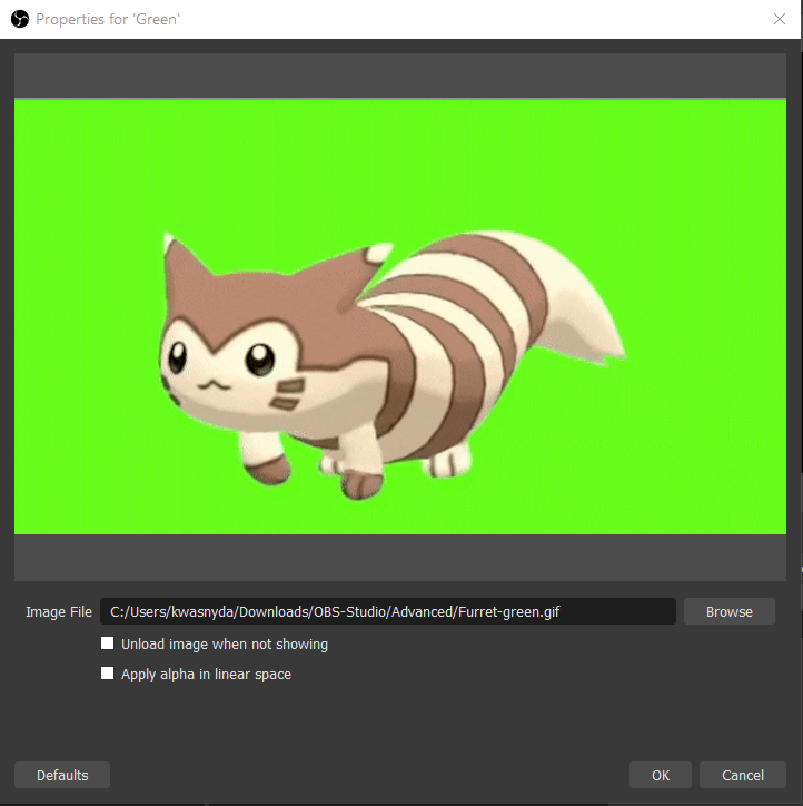 Adding the green screen furret gif as an image source